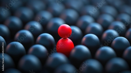 A red and a blue ball are placed side by side on a black background with a white border. The balls are in focus, a
