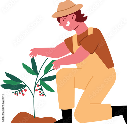 Nurturing Growth: A Gardener's Gentle Touch: A dedicated gardener kneels beside a young plant, gently tending to its needs and nurturing its growth with care and devotion.