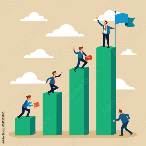 Business Growth Climbing to Success Vector Illustration