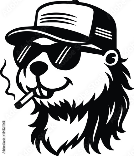 Beaver mullet trucker hat - Dog with sunglasses and smoking isolated on transparent background