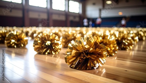 Gold PomPoms on Gym Floor.