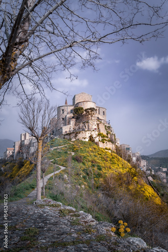 Chiesa di Santa Maria di Loreto on hilltop in medieval village on sunny day, Petralia Soprana, Italy