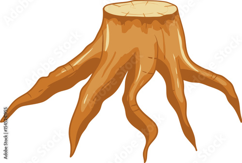 Tree Stump Illustration: A detailed illustration showcasing a tree stump with its roots extending outward, representing the base of nature's giants.