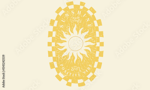 Abstract sunshine artwork. Summer good vibes vector graphic design for apparel, posters, background and others. Here comes the sun.