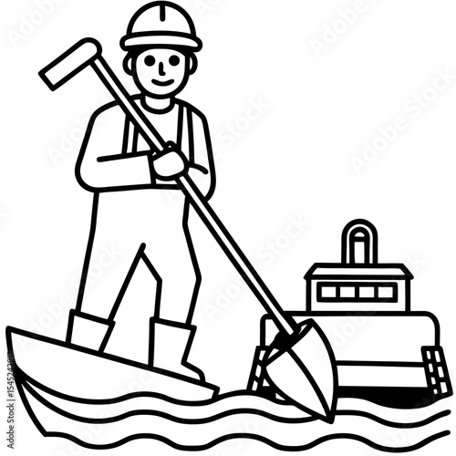 Canal digger line art vector