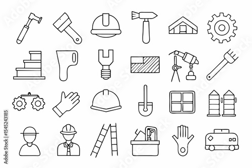 High-Quality Black and White Construction Vector Icons