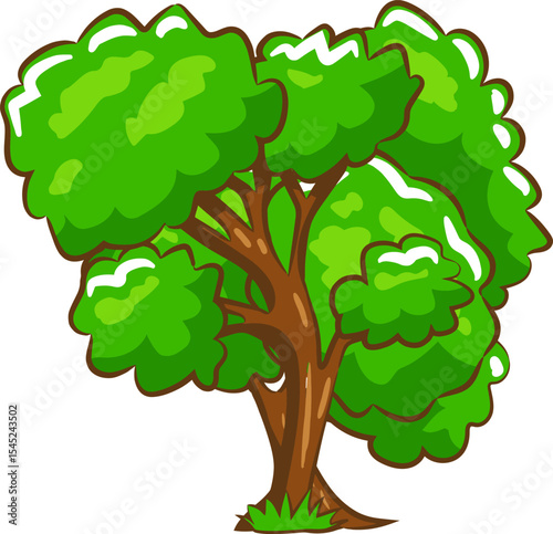 Vibrant Green Tree Illustration: A digitally rendered tree, bursting with life, its lush green leaves and sturdy brown trunk stand out against a clean backdrop.