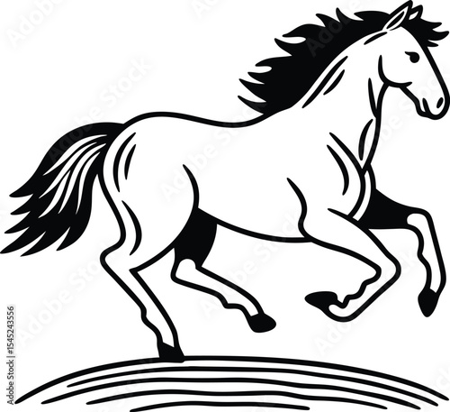 Dynamic black horse silhouette vector illustration capturing a running stallion with a flowing mane and tail, isolated on white for a striking equine design