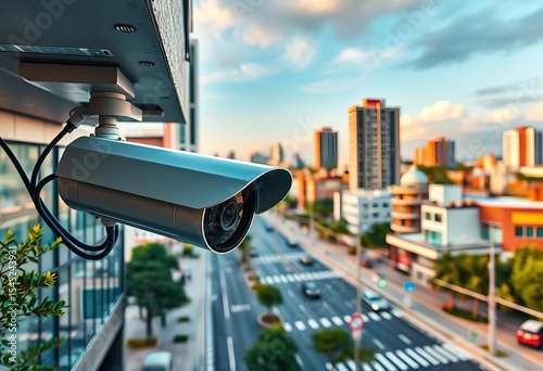High-tech security camera system monitoring urban landscape,   recording device,   investigation