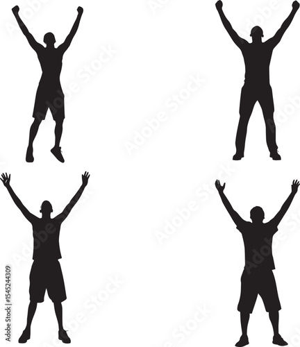 Silhouettes of a Person Celebrating Victory with Raised Arms, Symbolizing Achievement, Success, Joy, and Personal Accomplishment in Sports and Life Events