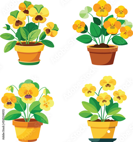 Potted Yellow Pansies A Cheerful Floral Arrangement . potted plant yellow pansies illustration flowers.
