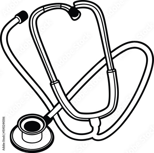 A stethoscope resting on a white background highlights this essential medical instrument for heart and health examinations, health care worker, sound check, clinical, health profession