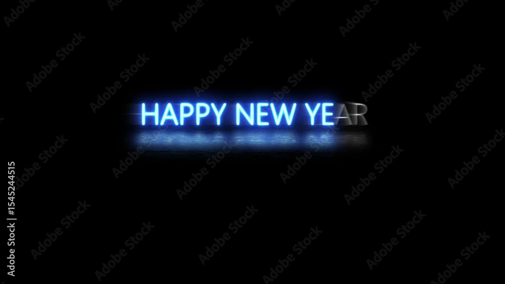 Neon Text Animation Happy New Year Blue Glow After Effects Template