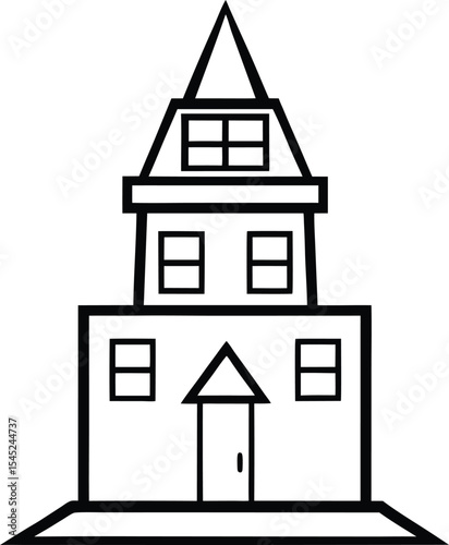 Remote work vector Line art illustration Home Office Headquarters Concept with House Outline