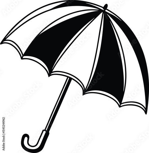 Black umbrella vector illustration offering stylish protection from rain or sun, shadow, print, clean, neat, symbol, representation, visual