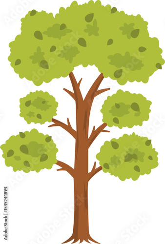 The Cartoon Tree: A cheerful depiction of a lush tree stands, its vibrant green leaves creating a refreshing and inviting atmosphere. A colorful illustration for all kinds of usage.