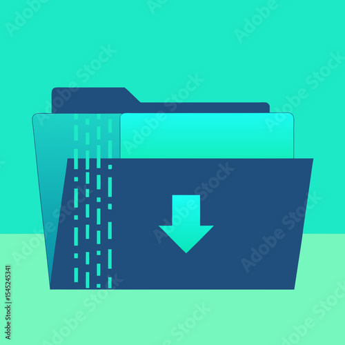 Download folder with animated arrow and binary code lines sliding inside