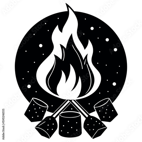 Campfire scene with marshmallows on sticks