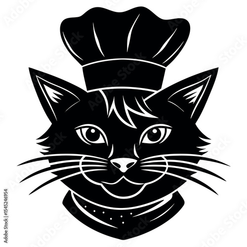 Cat head dressed as a chef for culinary banner ad