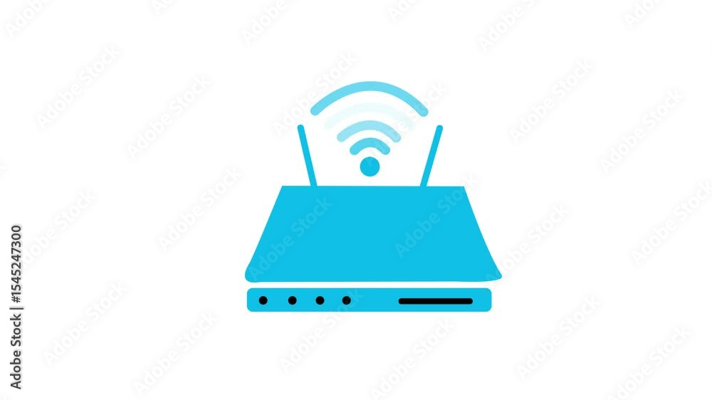 Animation of Broadband Router with Frequency Wave Signal, Modern Broadband Router Frequency Wave Animation