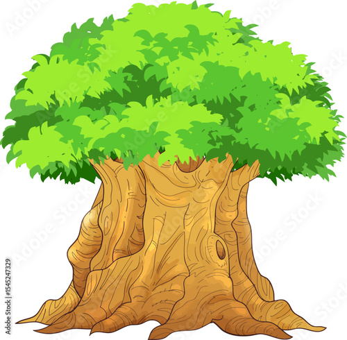 The Majesty of the Ancient Tree: a solitary, weathered tree stands tall, its vibrant green leaves a stark contrast against its textured, aged bark.