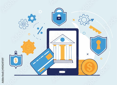  flat vector online banking security. mobile banking and online payment transaction security concept  