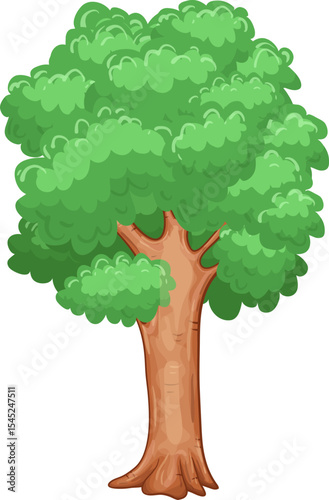 Green Canopy in Nature: A vibrant illustration of a singular, majestic tree stands tall, its verdant canopy casting a gentle shadow. Showcasing the serenity and simplicity of the natural world.