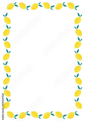 Summer frame of lemons on a white background