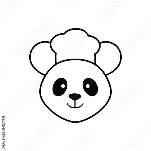 panda head wearing chefs hat line art