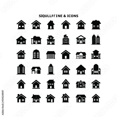 30 Black House and Building Icons Real Estate Home Property Architecture Glyphs