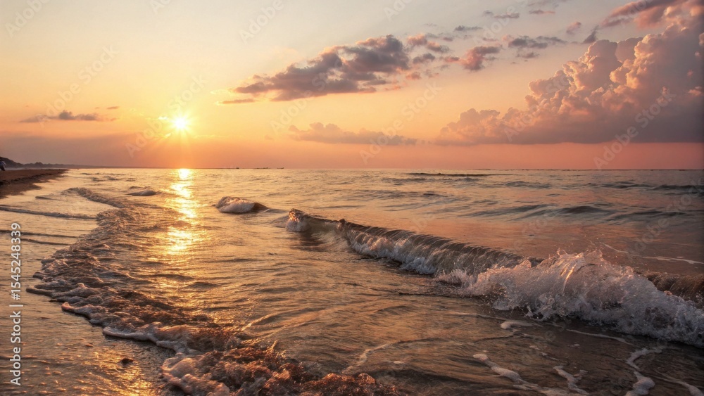 Naklejka premium Serene ocean waves gently lapping at the shore at sunset 