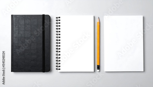 Notebooks and pencil on white background. (1)