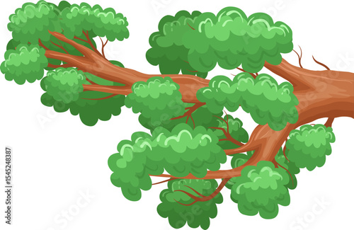 Branch of Life: Illustrative, vibrant tree branch extends, covered in lush green foliage, representing growth and tranquility.