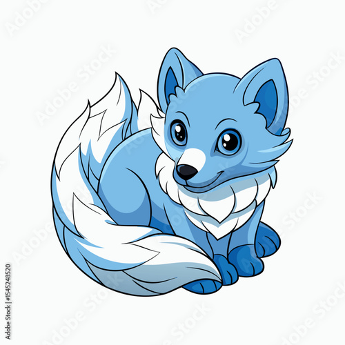 Curious arctic fox curled in snow on white background