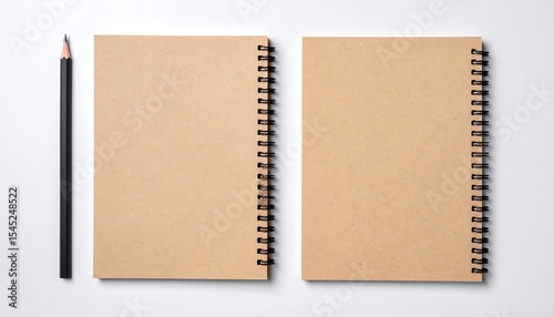 Notebooks and pencil on white background.