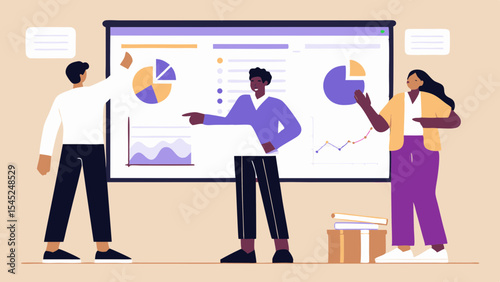 Diverse Team Presenting Financial Data and Charts on Whiteboard During a Business Meeting or Presentation
