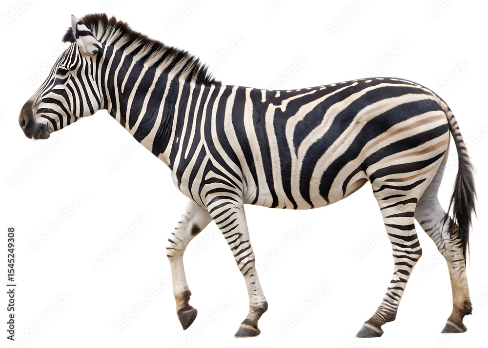 Fototapeta premium side-view-pfoto-of-a-zebra isolated on white background ,png ai generated