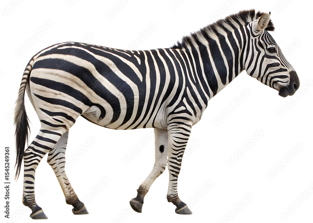 Fototapeta premium side-view-pfoto-of-a-zebra isolated on white background ,png ai generated