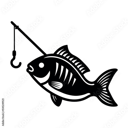 Fishing rod and fish icon line art design