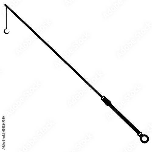 Line art illustration of a fishing rod on white