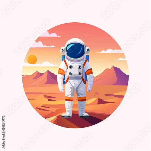 Astronaut Contemplating a Vibrant Sunset Over a Calm Body of desert land