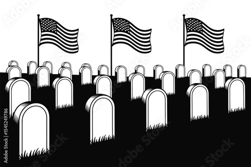 USA military cemetery memorial tribute vector illustration
