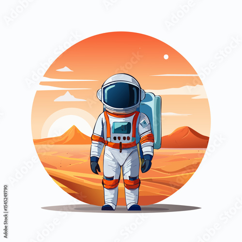 Astronaut Contemplating a Vibrant Sunset Over a Calm Body of desert land