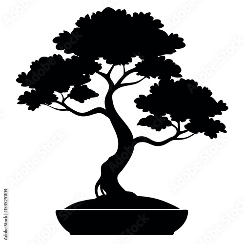 Black silhouette twin trunk bonsai tree design