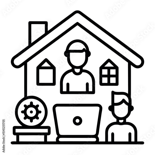 Work from home outline icon single vector graphic