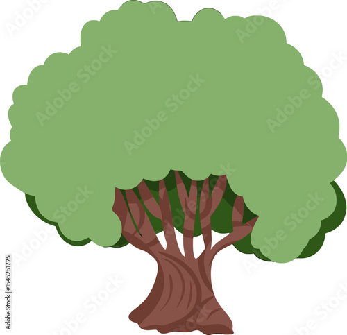 Lush Tree Illustration: A vibrant cartoon depiction of a mature tree with a full, green canopy, its strong trunk and branches reaching for the sky.