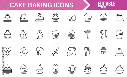 Pastry and Cake Baking Icons for Desserts