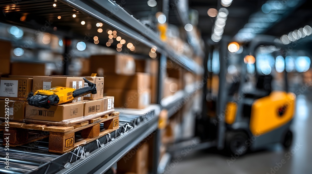 Fototapeta premium Warehouse pallet scanner forklift inventory