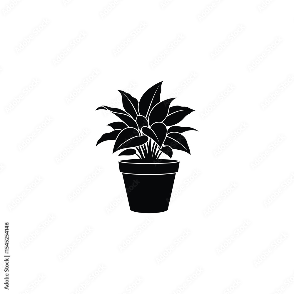 Fototapeta premium Potted Plant Black Silhouette Icon