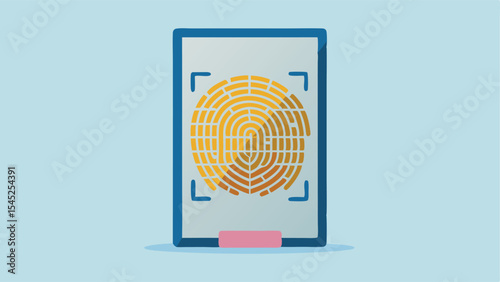 Golden fingerprint scan on a white card with a blue border and pink rectangle at the bottom edge